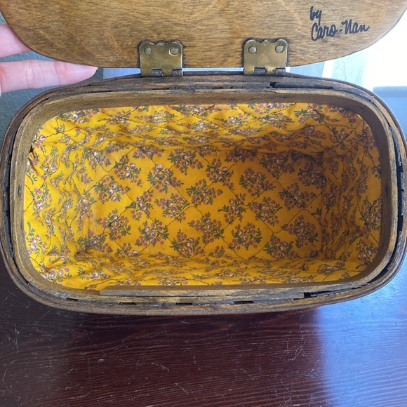 VTG Caro-Nan Wicker Basket Weave Box Purse Tennis Hand Painted Lid Handle Retro - Picture 13 of 14